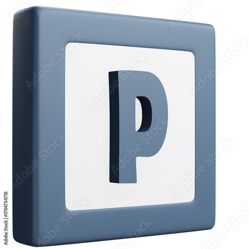 3D Letter P Icon – Blue and White Block Style Alphabet