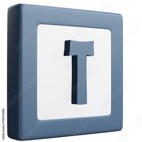 3D Letter T Icon – Blue and White Block Style Alphabet