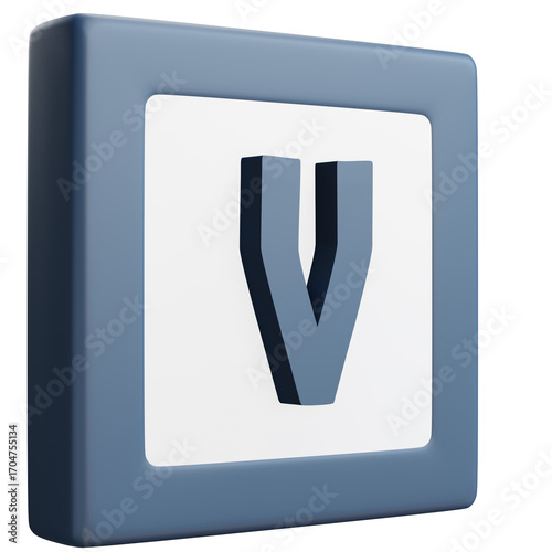 3D Letter V Icon – Blue and White Block Style Alphabet
