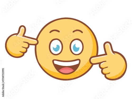 Emoji emoticon proud of himself, pointing oneself with fingers happy.
