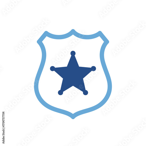 Blue Police Badge with Star Symbol Illustration.
