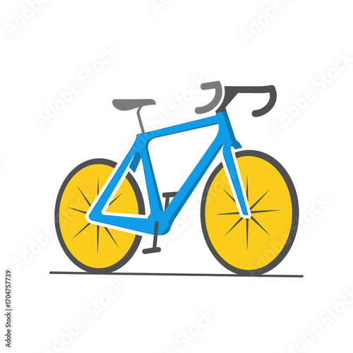 Blue Road Bike with Yellow Wheels Illustration on White Background.