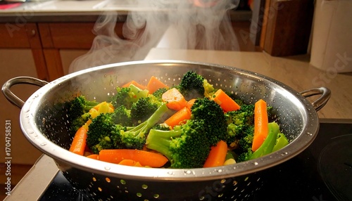 Steaming vegetables in a colander (3)