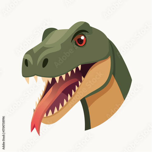 Green Dinosaur Illustration in Flat Vector Prehistoric Animal Design
