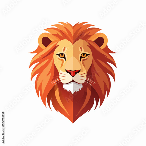 Lion Head Illustration in Flat Vector Wild Animal Design
