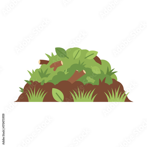 Compost Heap with Leaves and Grass Illustration.