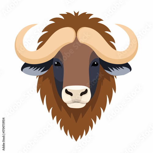 Musk Ox Head Illustration in Flat Vector Wild Animal Design
