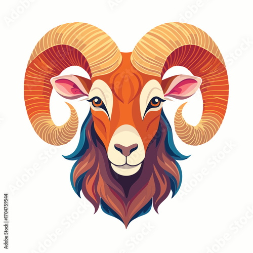 Ram Head Illustration in Flat Vector Wild Animal Design
