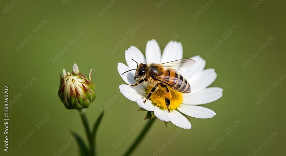 Obraz premium Bee on a Daisy Flower - A Close-Up View.