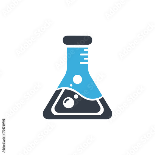 Erlenmeyer Flask with Bubbles - Science and Chemistry Icon.