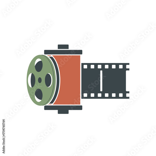 Film roll with exposed film strip illustration.