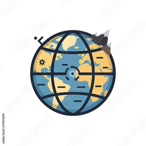 Global Radar System with Airplane and Weather Icon.