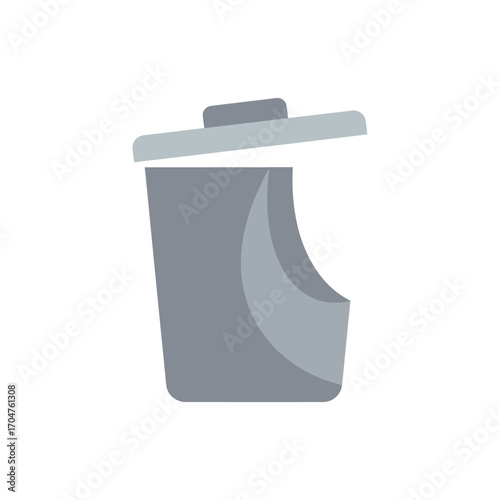 Gray Trash Can with Lid Open Illustration.