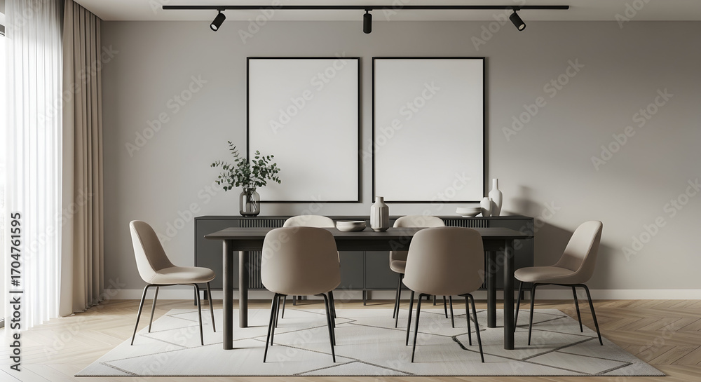 Fototapeta premium Modern minimalist dining room interior design elegant home decor