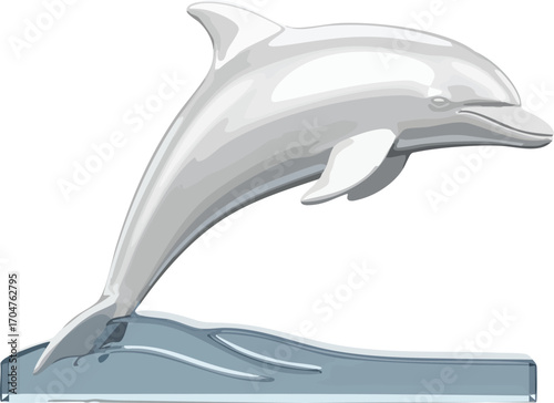 Elegant Silver Dolphin Sculpture on Clear Base Water Theme Artistic Illustration