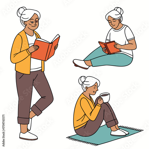 daily-routine-for-retirees-isolated-on-pure-white-.eps