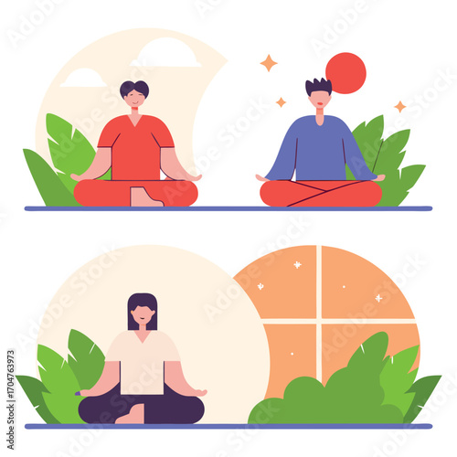 day-vs-night-meditation-comparison-isolated-on-pur.eps
