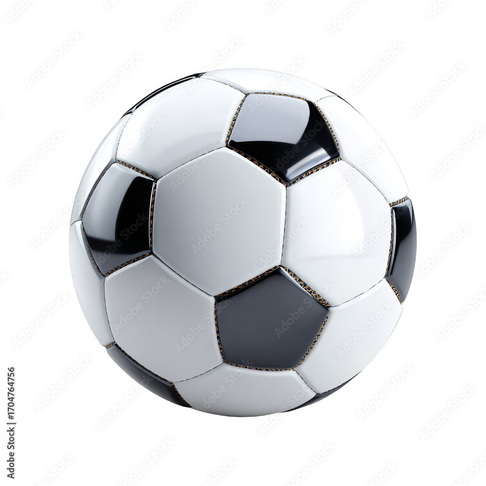 Fototapeta premium A close-up image of a traditional black and white soccer ball, showcasing its classic design and glossy surface.