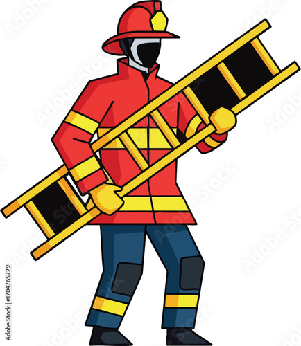 Firefighter Carrying Ladder Safety Heroism and Rescue