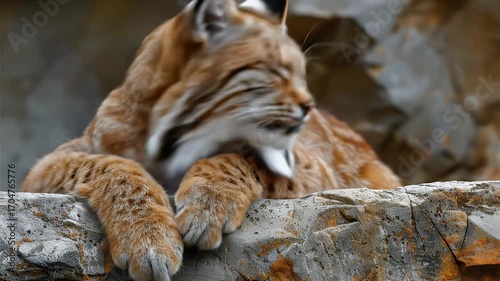 Bobcat Resting on a Rock - A Peaceful Wildlife Scene.