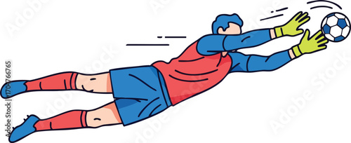 Soccer Goalkeeper Diving to Save the Ball Vector Illustration