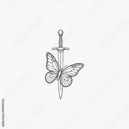Butterfly sword logo vector hipster vintage template design