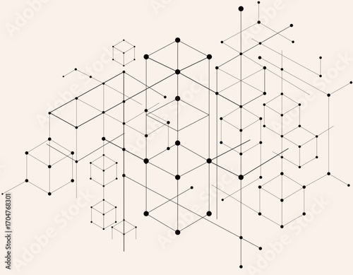 ブロックと線を組み合わせた幾何学ネットワークの抽象背景