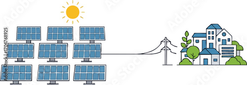 Solar Panel Array Supplying Clean Energy to Residential Homes Sustainable Living Concept