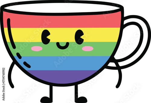 Rainbow Coffee Mug LGBTQ Pride Diversity Equality Tolerance Cute Kawaii Cartoon Character Illustration for Merchandise Apparel Social Media and Pride Events