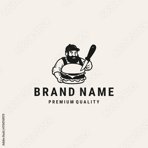 Man burger logo vector hipster vintage template design