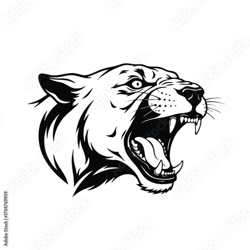 Aggressive roaring panther head mascot in a bold black and white graphic style.