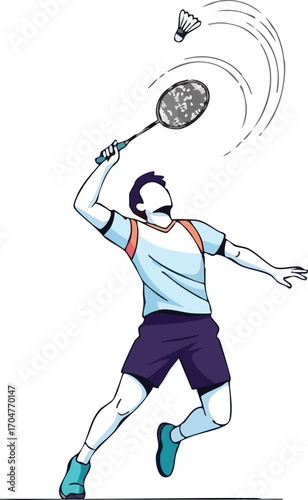 Badminton Player Hitting Shuttlecock Vector Illustration
