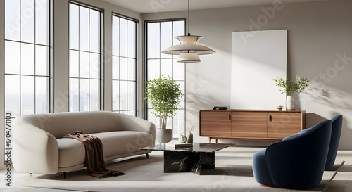 Modern Living Room Interior Design Beige Sofa Stylish Apartment Home Decor
