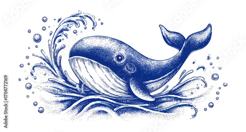 Whale in ocean waves illustration
