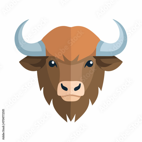 Bull Head Illustration in Flat Vector Farm Animal Design
