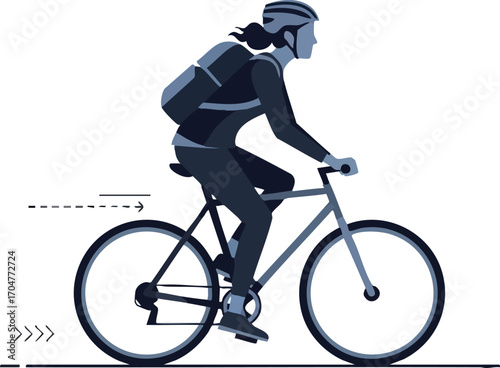 Woman Cycling in City Urban Commuting Bicycle Messenger Delivery Sustainable Transportation