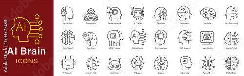 AI Brain Icons Set – Neural Intelligence and Digital Circuit Concepts for Tech Innovation
