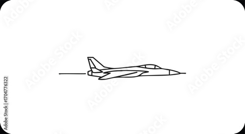 Line drawing of a fighter jet in flight, side view.