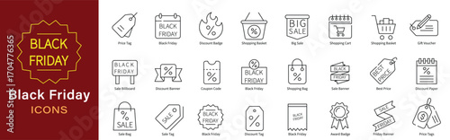 Black Friday Icons Set – Promotional Shopping Symbols for Seasonal Sales Events
