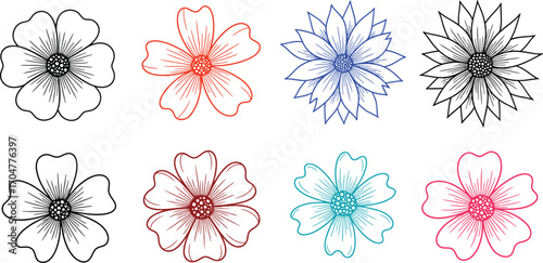 Collection of delicate hand-drawn floral illustrations in various colors and styles