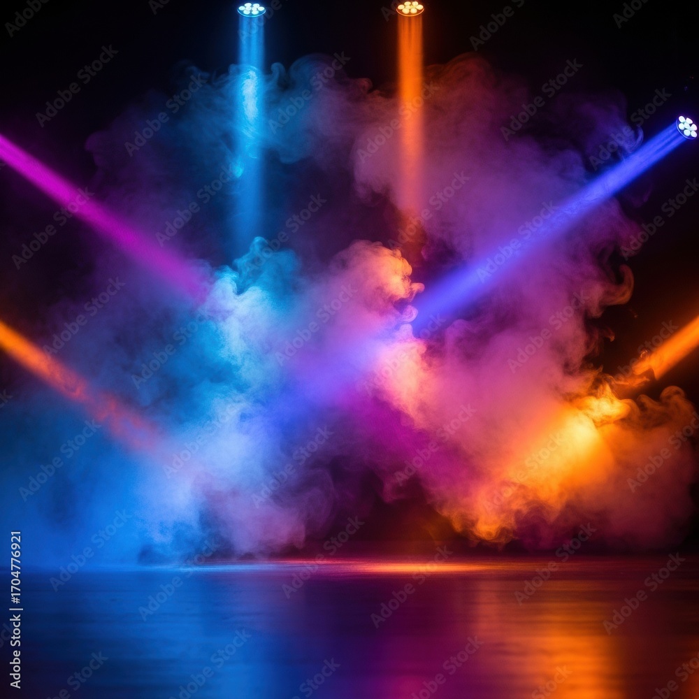 Fototapeta premium Vibrant Stage Lights Create a Smoky Atmosphere for a Performance