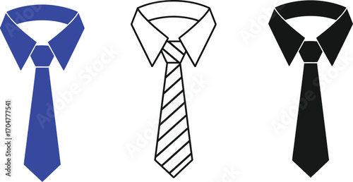 Classic men's dress shirts and ties in blue, outline, and black