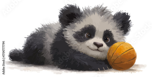 Cute panda cub with basketball