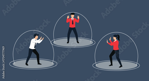 Business people maintaining social distancing in a protected personal space.
