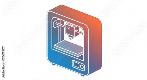 Isometric 3d printer with gradient color, , showcasing modern technology and innovation