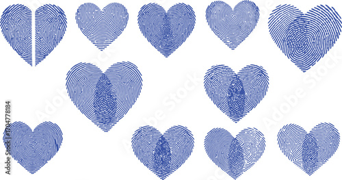 Collection of textured blue hearts symbolizing love, connection, and unity