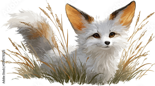 Cute fox among tall grass