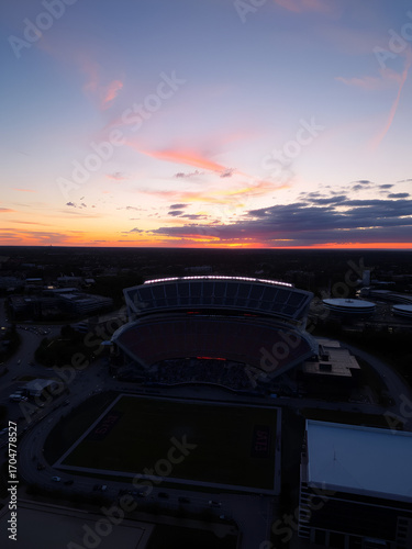 Arrowhead over stadium at sunset