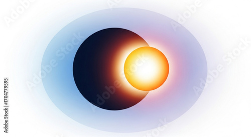 Abstract solar eclipse illustration with glowing sun and dark moon