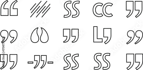 Collection of quotation marks and punctuation symbols for text and communication